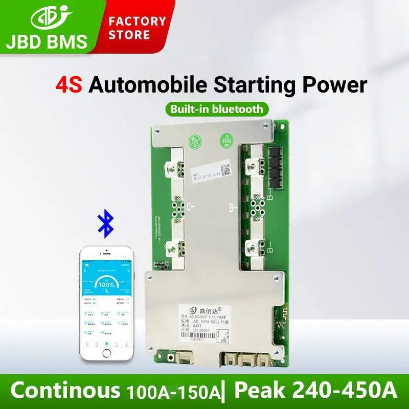 JBD BMS 내장 BT 스마트 BMS, 4S, 12V, Lifepo4, 100A, 150A, NMC 리튬 배터리 팩 밸런서, 자동차 시동 전원용 Uart 통신
