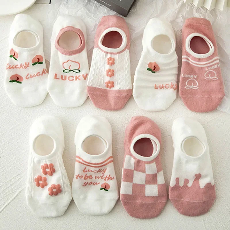 Exquisite Boat Socks for Female Summer Pink Peach Thin Fashion Low Cut Shallow Mouth JK Student Style Cute Sweet Invisible Socks