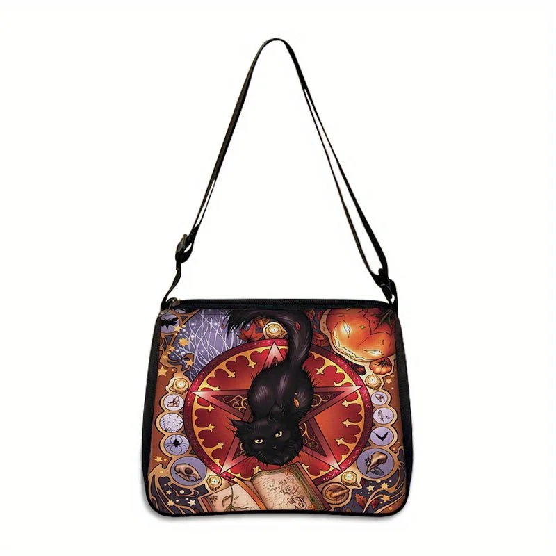 Gothic Cat Printed Shoulder Bag  Halloween Crossbody Purs Perfect Christmas Carrying Bag, Christmas Gift Daily Casual Bag