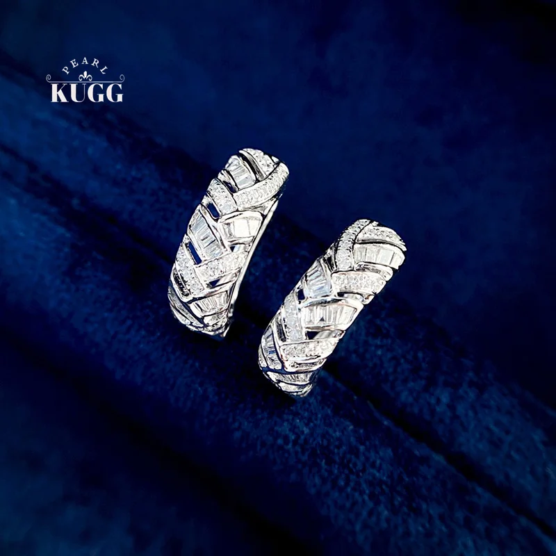 

KUGG 100% 18K White Gold Earrings Women Fashion INS Style 0.40carat Real Natural Diamond Hoop Earrings High Wedding Jewelry