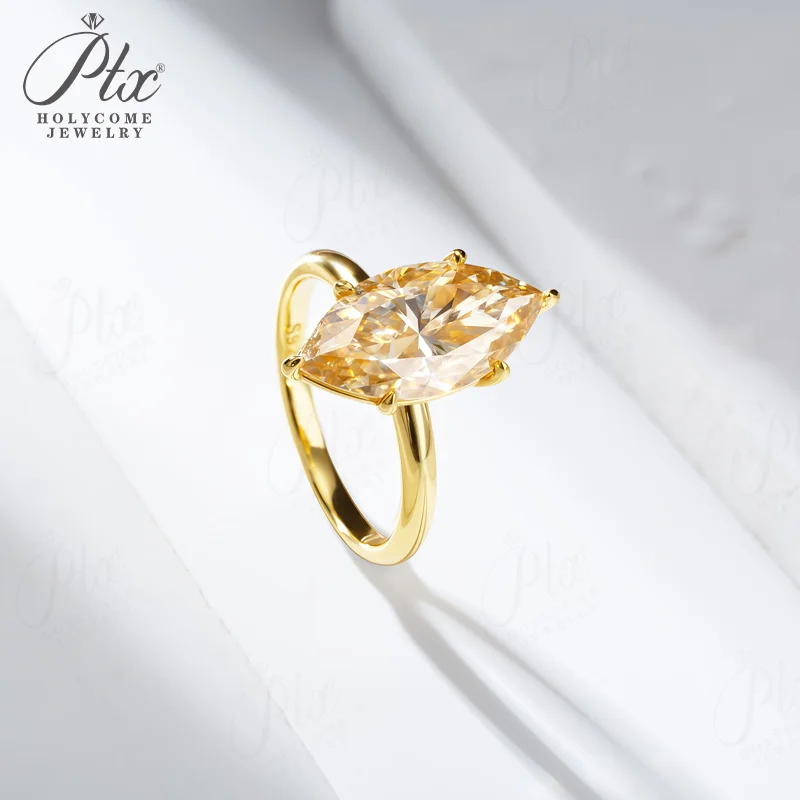 4ct Marquise-Schliff Ring Moissanit Champagnerfarben 925 Sterling Silber Hochzeit Ewige und Romantische Liebesband Holycome Schmuck – Detail 7