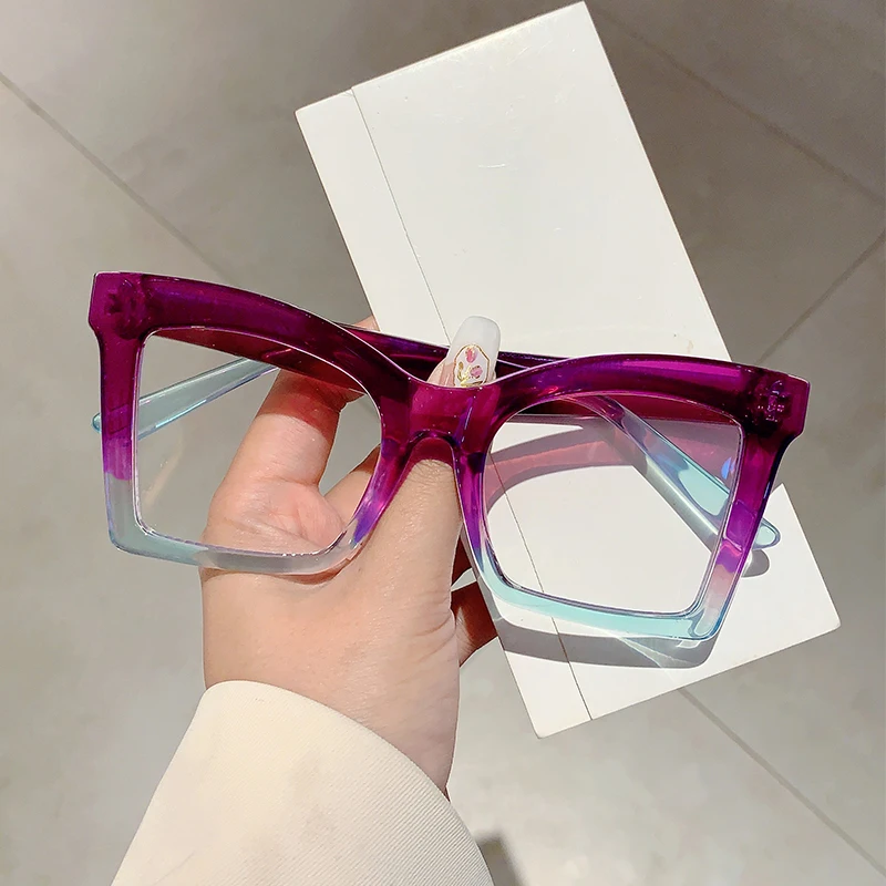 KAMMPT Vintage Square Glasses Frames Women Stylish Oversized Non-prescription Eyeglasses 2024 Ins Trendy Brand Design Eyewear