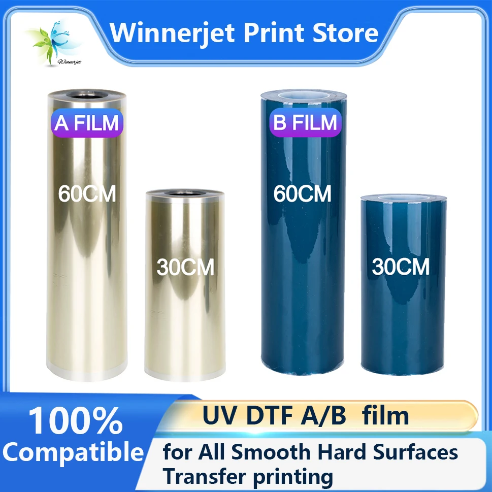 

UV DTF AB Film 30cm/60cm*100m Rolls Ideal for PET ABS Vinyl cold transferPerfect for All Smooth Hard Surfaces Transfer printing