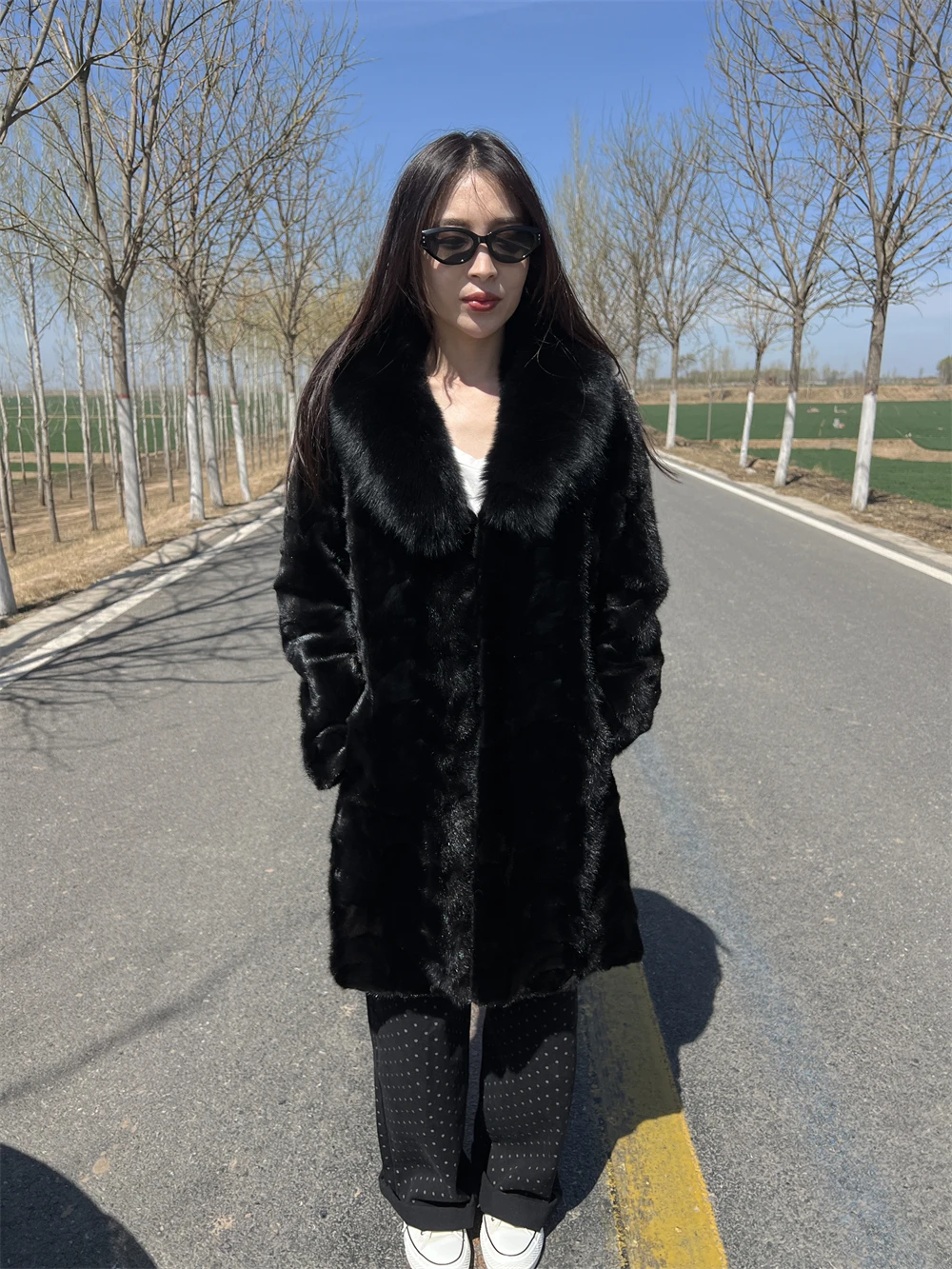 

Long Mink Fur Jacket With Hood for Women, Plus Size, Long Sleeves, Natural Hooded mink Coat with Collar, Luxury Female