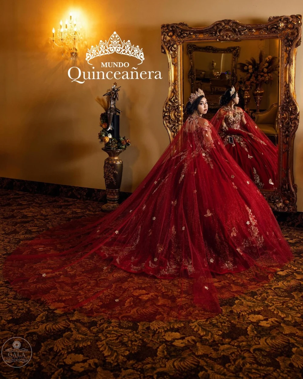 Evolt personalizado vermelho quinceanera vestido de baile ouro rendas apliques contas cabo méxico espartilho doce 16 vestido de 15 anos tqd987