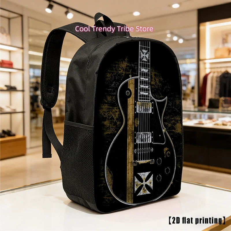 Vintage Electric Guitar, Lightweight, Large-Capacity Unisex Backpack with Adjustable Shoulder Straps, Side Pockets, Suitable for