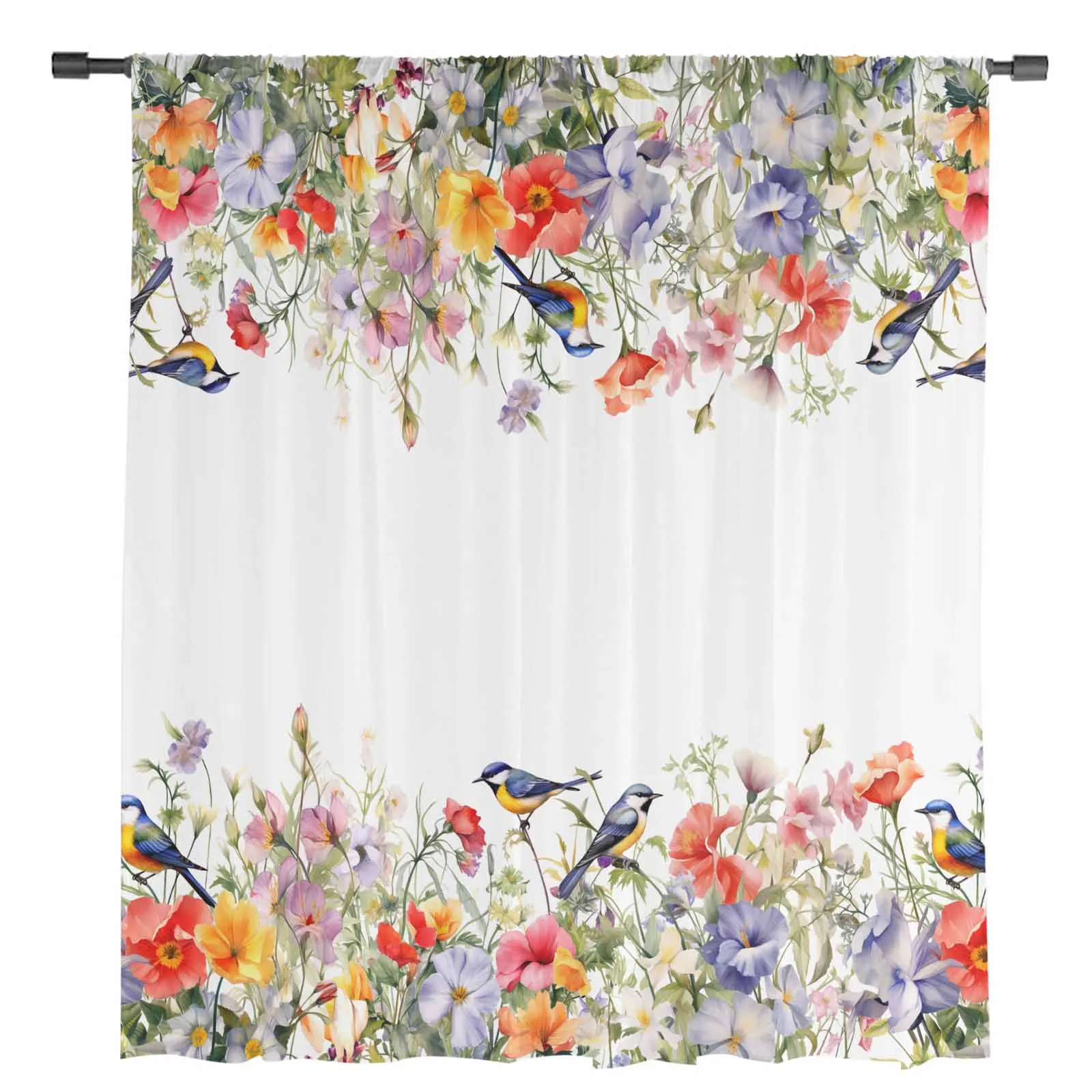 Flower Watercolor Bird Tulle Curtains for Living Room Bedroom Modern Chiffon Sheer Voile Kitchen Window Curtain