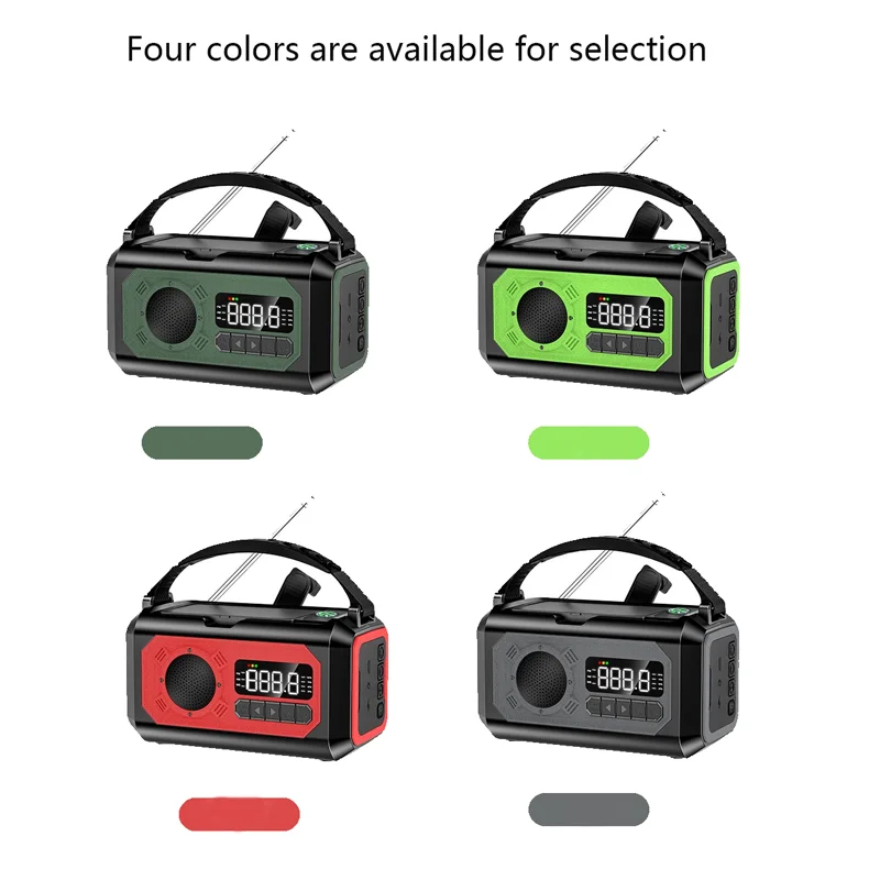 

12000mAhLED flashlight, power bank receiver, weather alert radio, outdoor survival, solar hand-cranked radio, multi-functional e