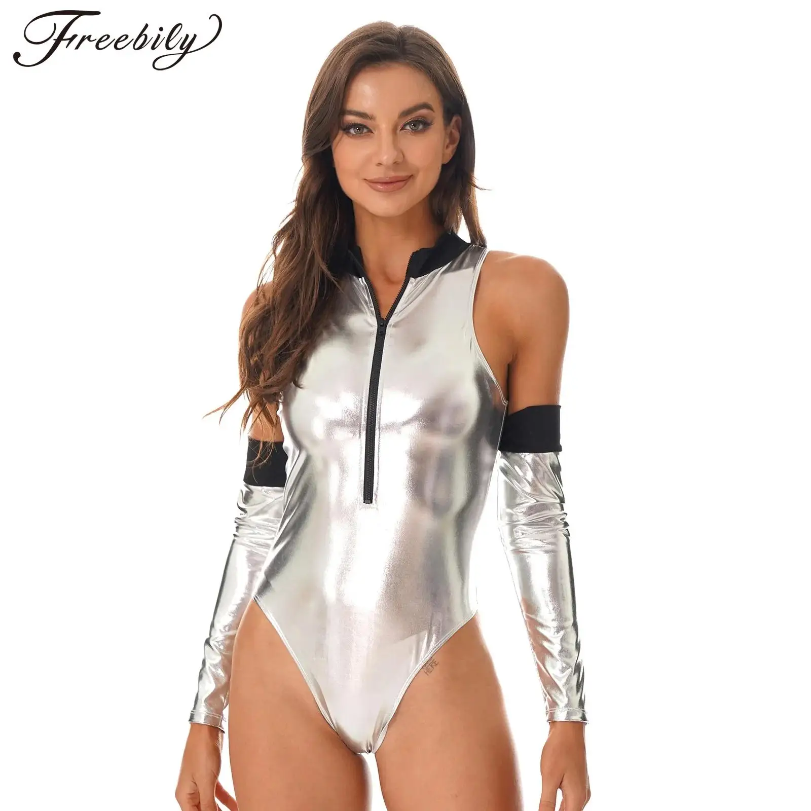 Womens Sexy Astronaut Costume Spaceman Jumpsuit Halloween Alien Space Planet Cosplay Fancy Dress Up Rave Party Clubwear