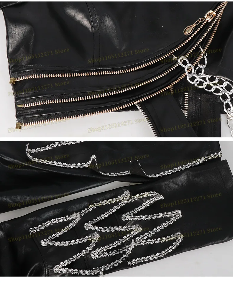 Kids Rumi Kpop Demon Hunter Cosplay Black Leather Jacket Suit Costume Sword for Women Girls Halloween Carnival Party Suit