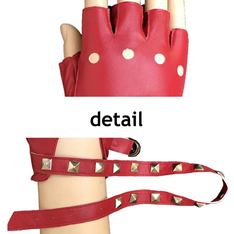 1Pair Womens Punk Rivets Belt Wrist Gloves Leather Half Finger Gloves Belt Up Half Finger Short Gloves Biker Driving Accessories