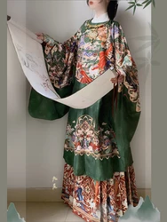 Red Green Hanfu Chinese Style Traditional Autumn-Winter Ming System With Square Collar Half-Sleeve Horse-Face Skirt For Girls