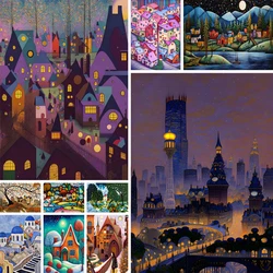 Cartoon Cube House Landscape Painting By Numbers Package Acrylic Paints 40*50 Boards By Numbers New Design For Kids For Drawing