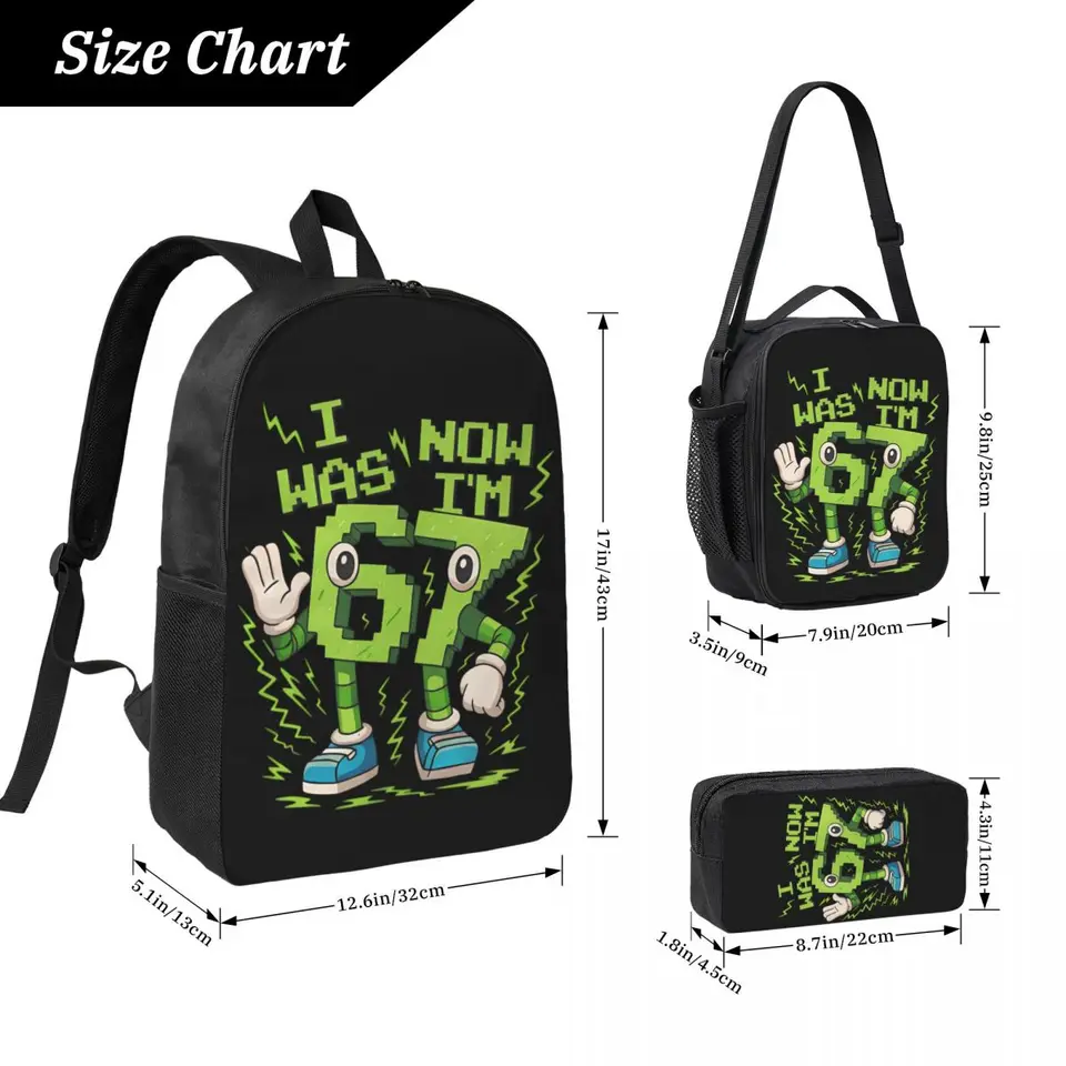 Six Seven Brainrot 67 Meme 3pecs/set Backpack for Student High