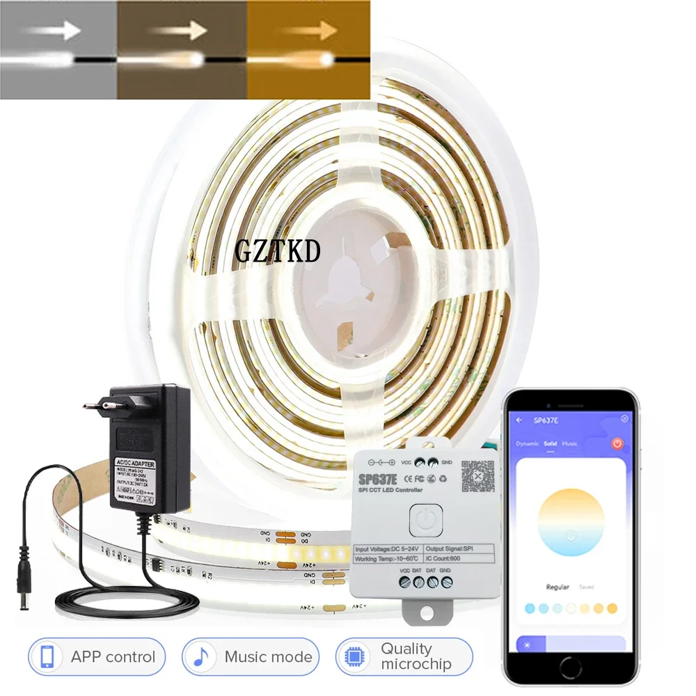 FCOB SPI DIM IC LED Light Strip Adresowalne 360LEDs 10mm 24V 60W Wysoka gęstość Elastyczne światła LED FOB COB RA90 3000K 4000K 6000K