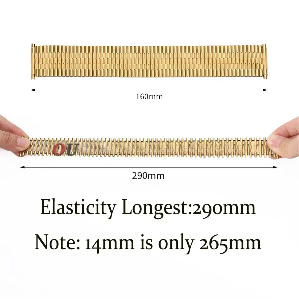 12mm 14mm 16mm 18mm 20mm 22mm Edelstahl Elastisches Uhrenarmband für Seiko Herren Damen Armband Silber Gold Metall Dehnbare Armbänder – Detail 2