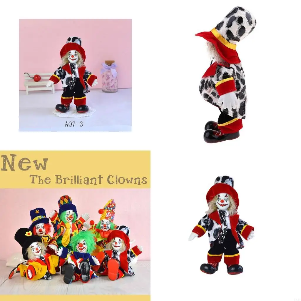 

581F Керамическая статуя фигурки Ceramic Clown Circus Circus Статуя скульптуры с красочным костюмом для демонстрации шельфа