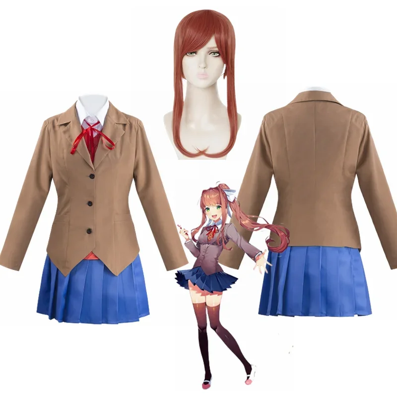 Game Doki Doki Literature Club Cosplay Sayori Natsuki Yuri Monika Cosplay Costume School Uniform Wig Skirt Women Anime Clothes