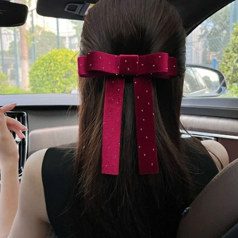 

Аксессуар для волос в корейском стиле, бархатная заколка для волос с бантом, заколка для женщин, пружинная заколка, высококачественное элегантное универсальное популярное украшение для волос