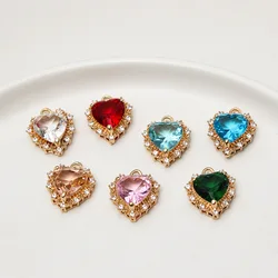 6pcs Copper Micro-inlaid Zircon Heart Pendant Earrings Hair Walk Necklace Pendant Material Diy Jewelry Accessories Handmade