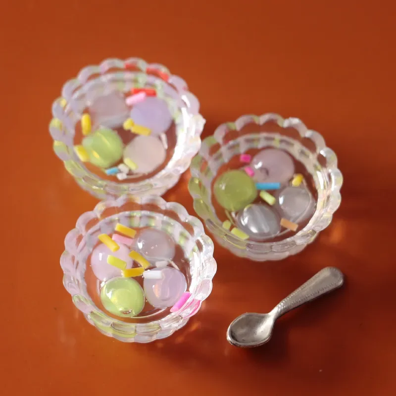 Three-piece Dollhouse Ob11 Food Mini Crystal Sweet Dumplings Miniature Items High Tea Dessert BJD Dolls House Accessories Toys
