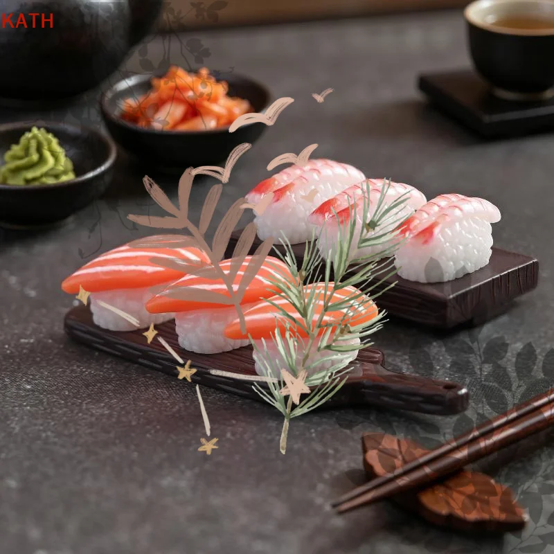 Mini Modelo de Sushi Japonés, Miniatura de Huevas de Salmón y Camarón Dulce: 10 Piezas de Comida para Manualidades en Resina, Colgante para Casa de Muñecas