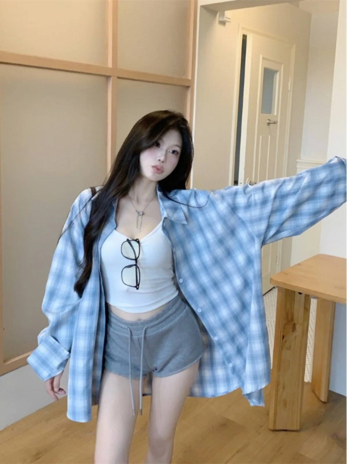 Csa informal a cuadros, ropa de abrigo hoada de manga larga con protección solar, blusa de mujer cómoda de estilo perezo...