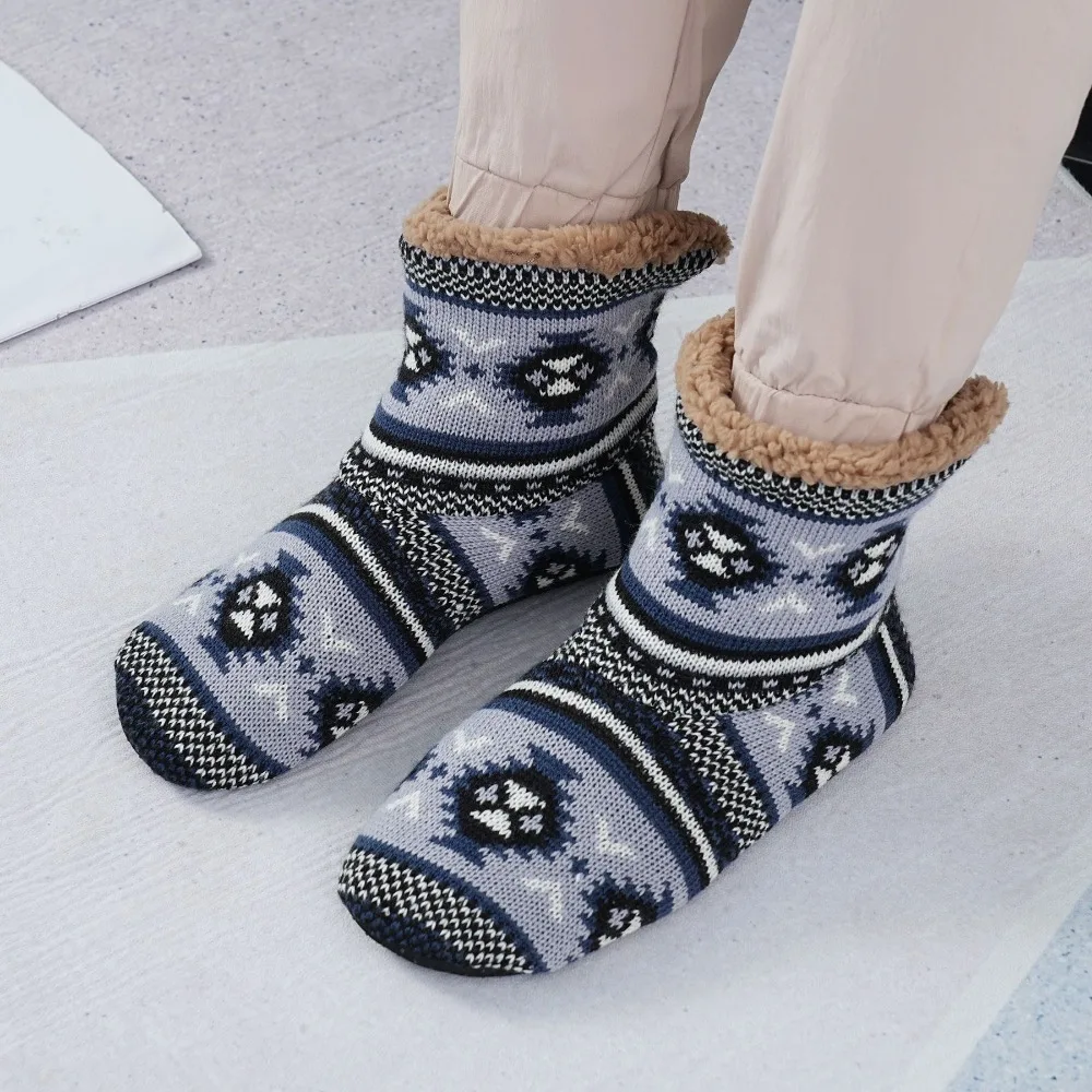 

Cute Thick Thermal Socks Anti Slip Stripe Sleeping Slipper Socks Fur Knitted Fleece Floor Socks Indoor