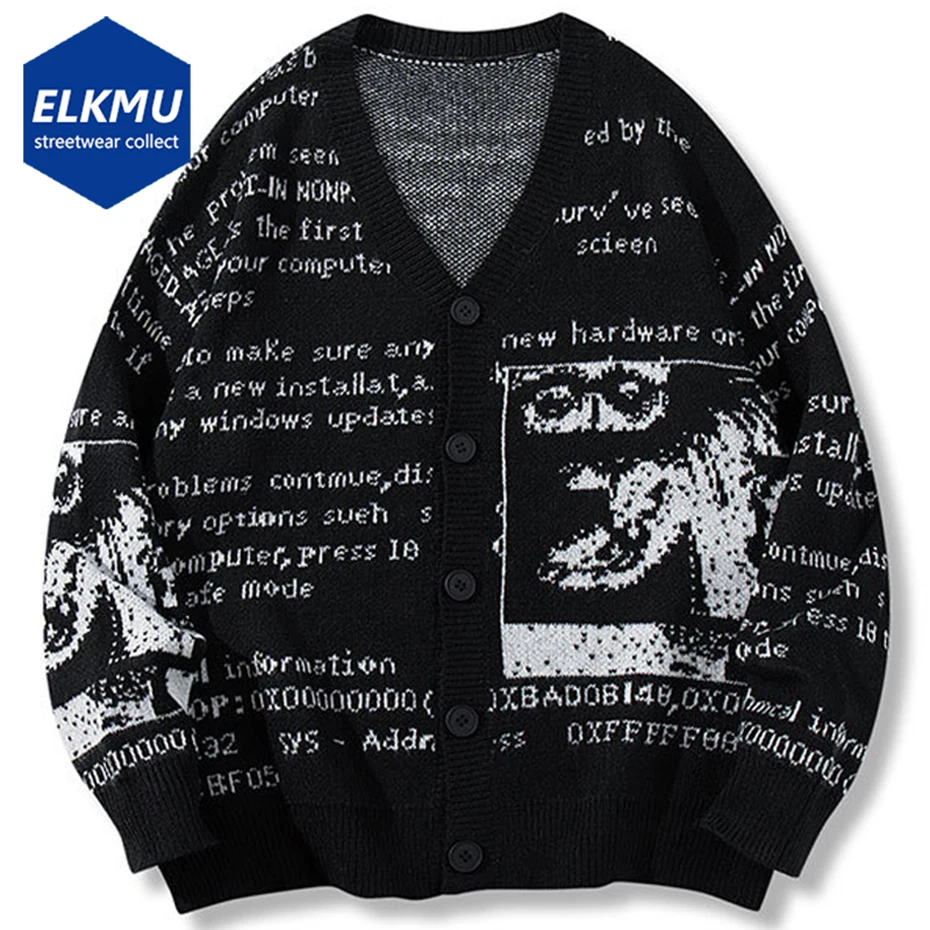

Свитера с буквами, мужские винтажные свитера большого размера с v-образным вырезом, вязаный кардиган, уличная одежда, Harajuku, хип-хоп, Y2K, свитера, трикотаж