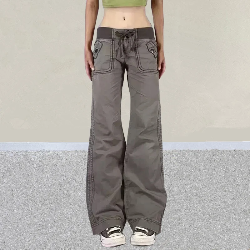 2025 American Retro Y2K Fashion Patchwork Low Rise Grey Baggy Jeans Pants For Women Clothing Gothic Lady Trousers Pantalon Femme