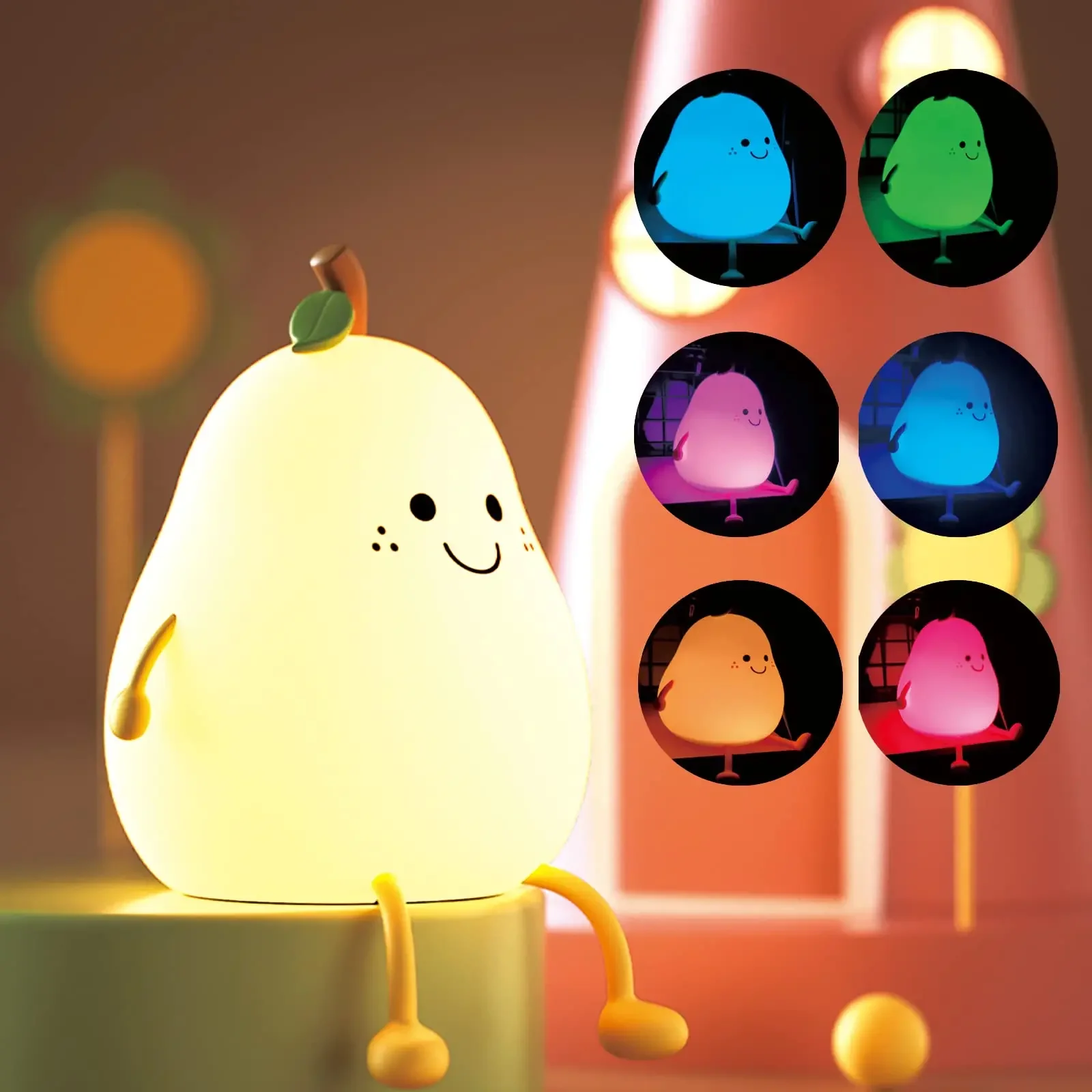 

Children Cute Night Light Pear Shaped Silicone Bedside Lamp USB Rechargeable Bedroom Decoration LED Nightlight Kids Baby Gift