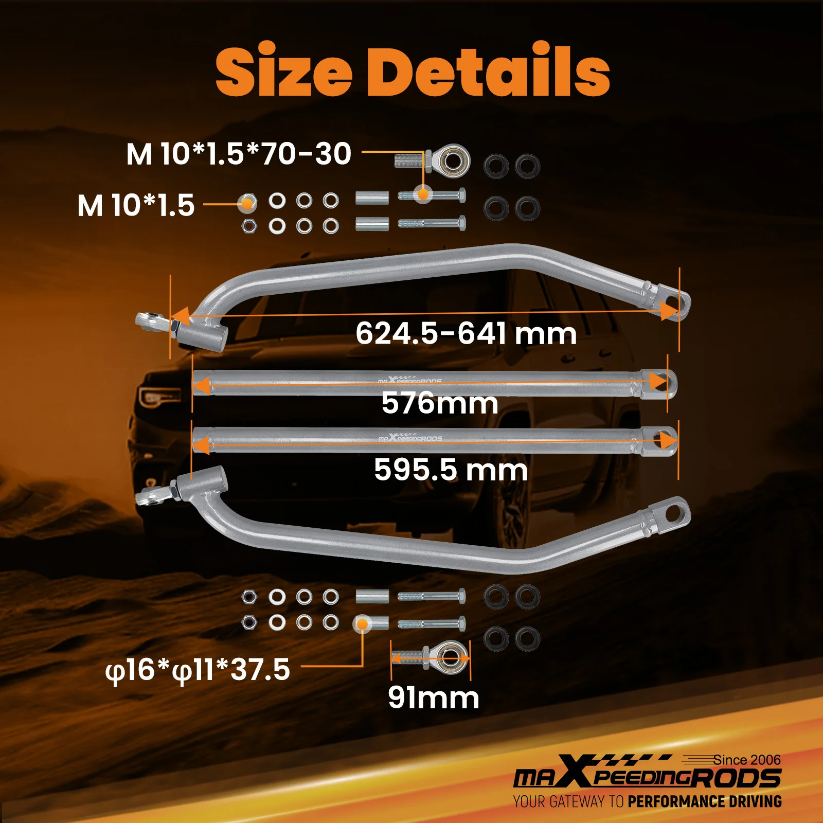 4x Barre aste per raggio posteriore superiore e inferiore per Polaris RZR 1000 XP 4 EPS 2016 ATV