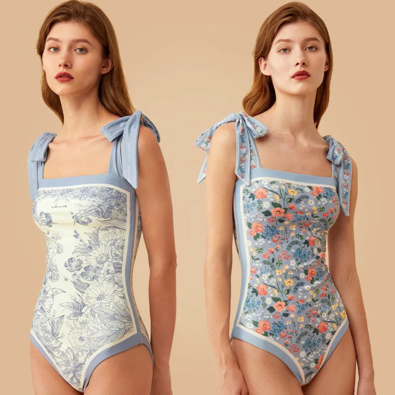 

Модный женский слитный купальник Y2K с двусторонним принтом, в ретро-стиле, без бретелек, на завязках, новая модель