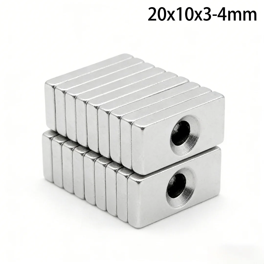 20x10x3-4mm Sheet Powerful Magnets 20*10*3 Hole 4mm Strong Block Magnets For Fridge DIY Building Scientific Craft 20*10*3-4
