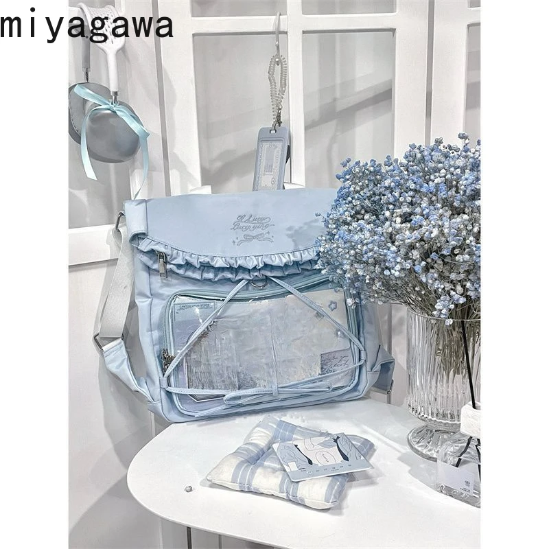 Miyagawa Double Shoulders Pain Bag Causal Chic Korean Cute Butterfly Ruffle Edge Nylon Lightweight Outdoor Crossbody Bags