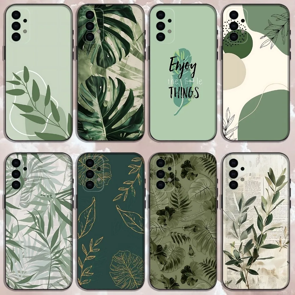 

Aesthetic Sage Green Phone Case For Samsung Galaxy A13,A21s,A22,A31,A32,A52,A53,A71,A80,Soft Black Shell