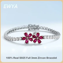 EWYA New In Full 3mm Zircon Diamond Tennis Bracelet For Women Girls S925 Silver Plated 18K High Carbon Link Chain Bracelets Gift