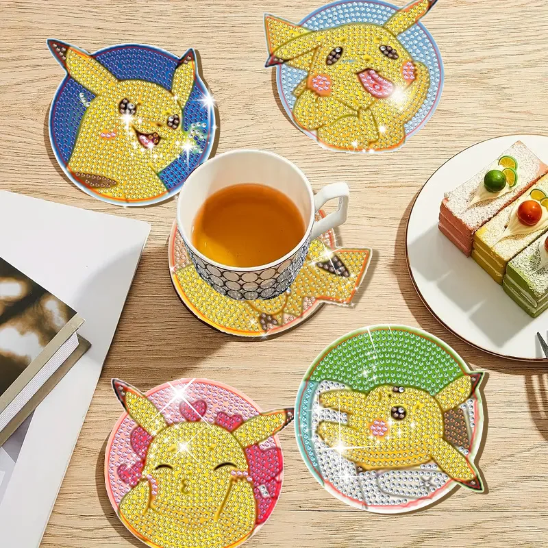 8 pezzi Pokemon pittura diamante sottobicchieri set con supporto diamante fai da te arte mosaico tazza di bevande tovaglietta da tavolo decorazioni