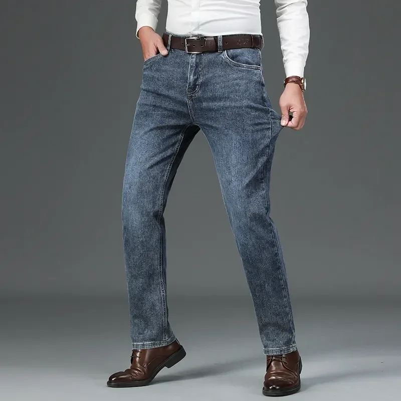 2023 primavera autunno nuovi vestiti di qualità da uomo a vita alta Fit Jeans dritti pantaloni classici Vintage Business Casual in cotone pantaloni