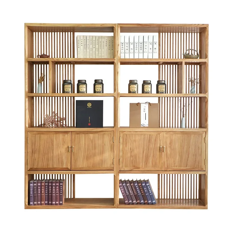 New Chinese solid wood bookcase combination black walnut bogu shelf display cabinet locker old elm storage