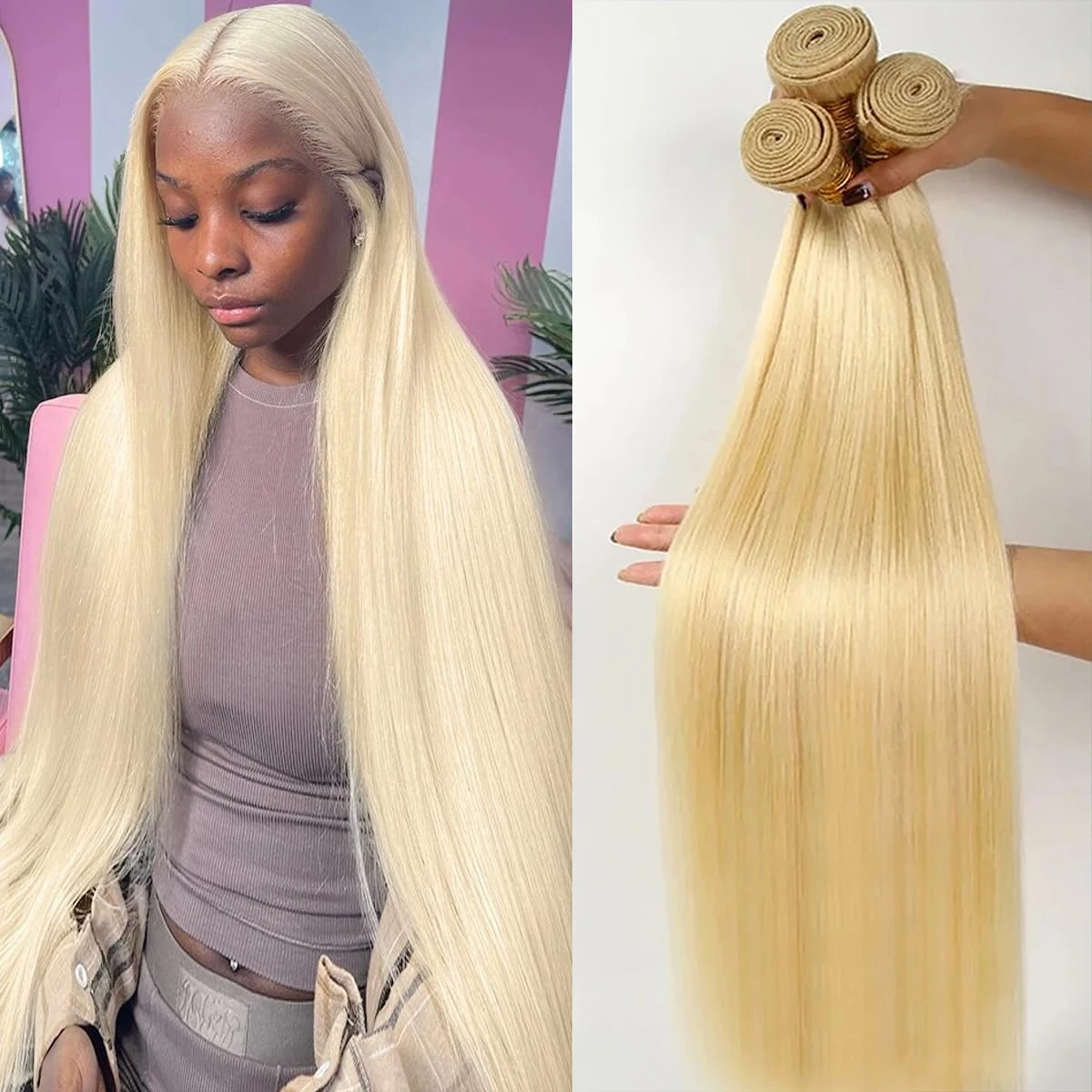 

613 Медовый блондин, прямые пучки человеческих волос, наращивание натуральных волос, бразильское плетение волос 1/3/4, пучки необработанных волос 16-46 дюймов