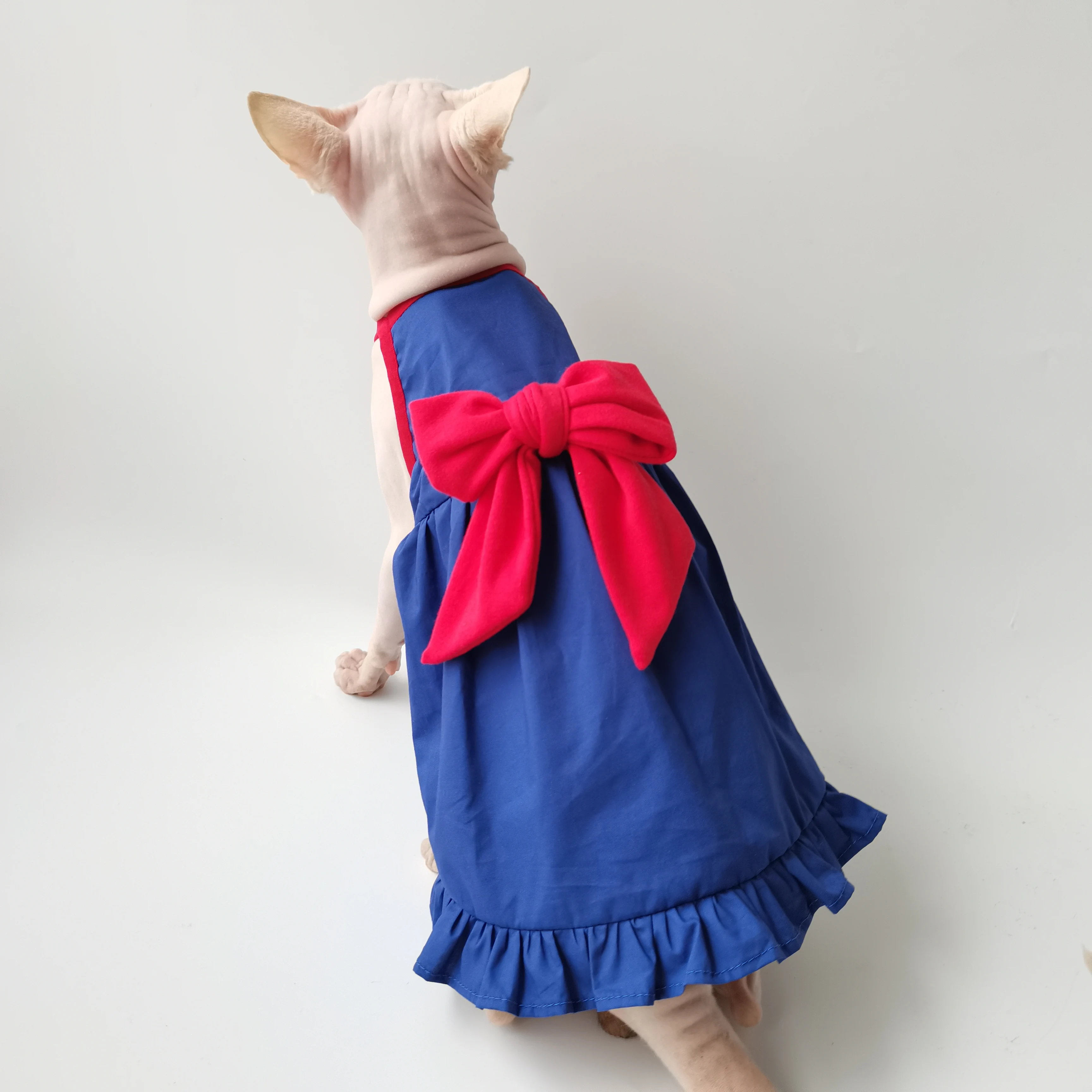 

Spring/Summer Cotton Dress for Sphynx Cats - Red Bow Sweet Skirt Camisole for Female Kittens