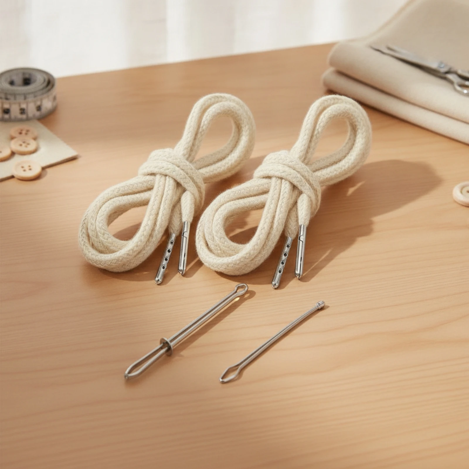 2 Pieces Replacement Drawstring with Easy Threader Reinforced Hoodie String Replacement Fastener Soft for Crafters