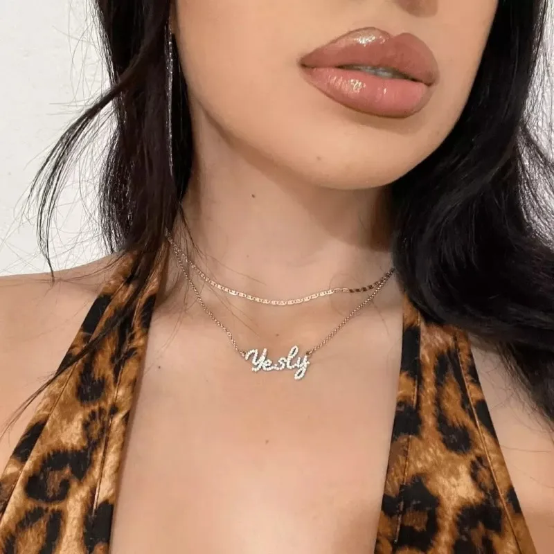Custom Name Necklace Crystal Diamond Jewelry Unique Gift for Women Her Valentines Anniversary Birthday Special Christmas Couple