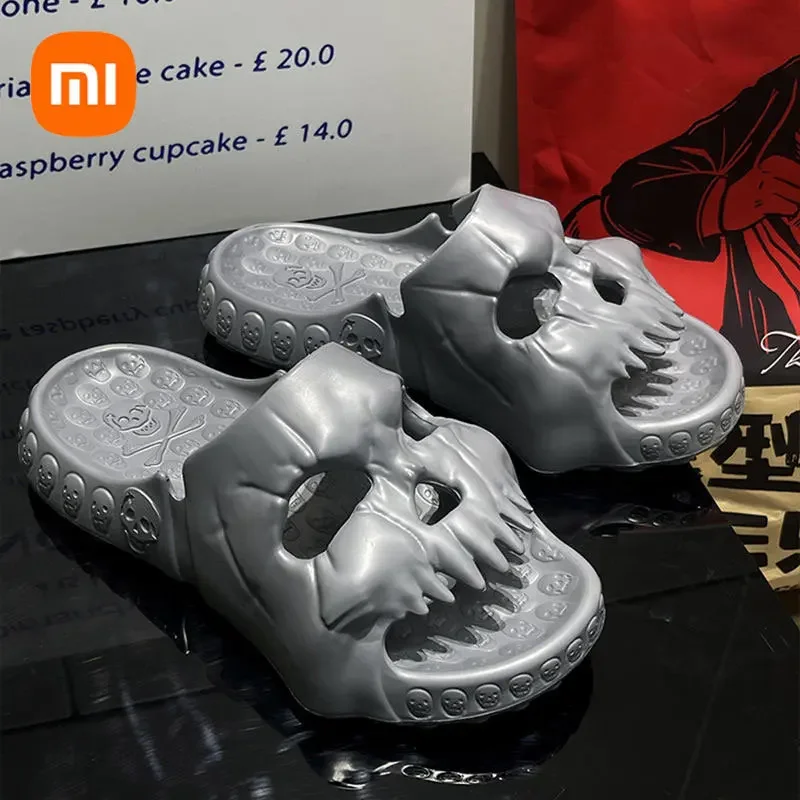 Xiaomi New Summer Personalized Skull Slides for Women Men Soft EVA Could Slipper Flat Unisex Beach Sandals Couple Fun Flip Flops