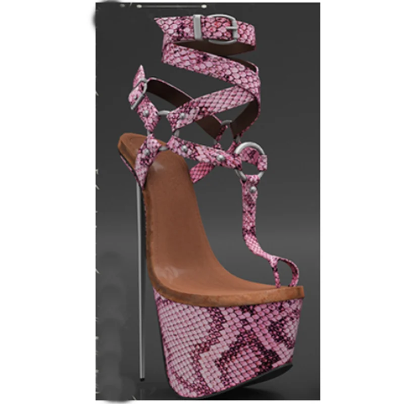 

Snakeskin Buckle Platform Sandals Thin High Heel Peep Toe Fashion Sexy Cool 2025 Summer Big Size Woman Shoes Zapatillas Mujer