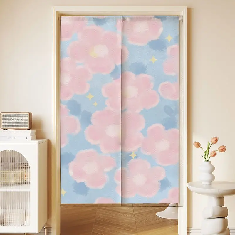 VIKAMA Watercolor Floral Japanese-Style Half Curtain, Floral Print Fabric Curtain, Privacy Screen, Home Decor