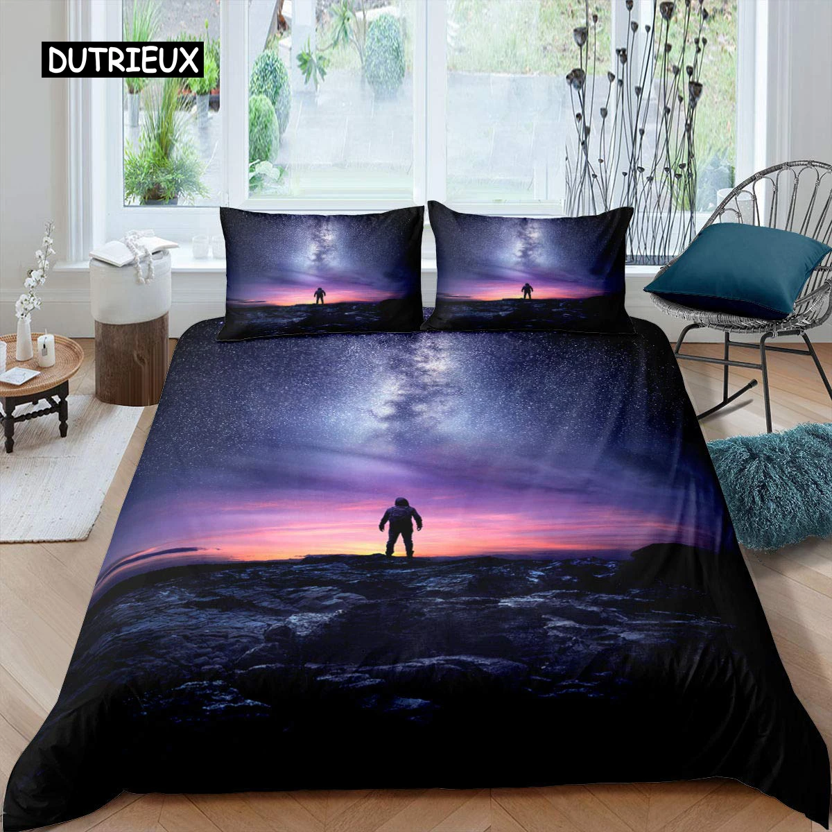 

Aurora Duvet Cover Set Galaxy Bedding Set Purple Starry Sky Quilt Cover Outer Space Universe Astronaut Comforter Cover for Kids