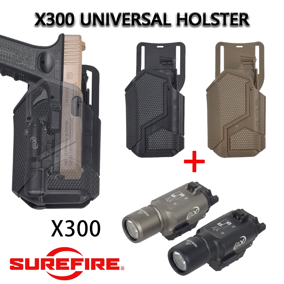 Tactical Glock 17 X300 Holster With Surefire X300 Flashlight Airsoft Universal CZ P07 Glock19 Lightweight-Bearing QLS Holsters