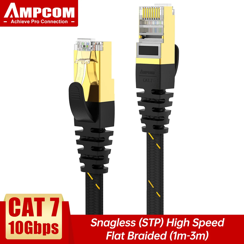 AMPCOM Ethernet Cable RJ45 Cat7 Lan Cable 1M 1.5M 2M 3M STP RJ 45 Flat Network Cable Patch Cord Cable Ethernet